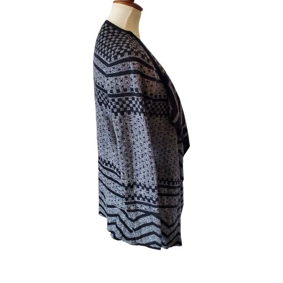 Smartwool Stripe Check Pattern Open Front Cardigan Sweater Medium Black Gray - Picture 2 of 5